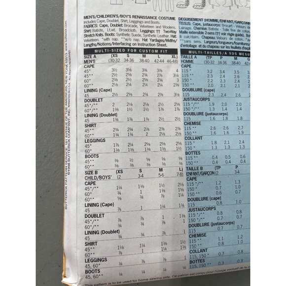 90s Butterick 5656 Renaissance Costume Pattern Child/Boy Sizes XS- Large UNCUT - Picture 4 of 6